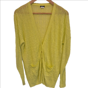J. Crew Bright Lemon Yellow Linen Cable knit Lightweight V-Neck Cardigan